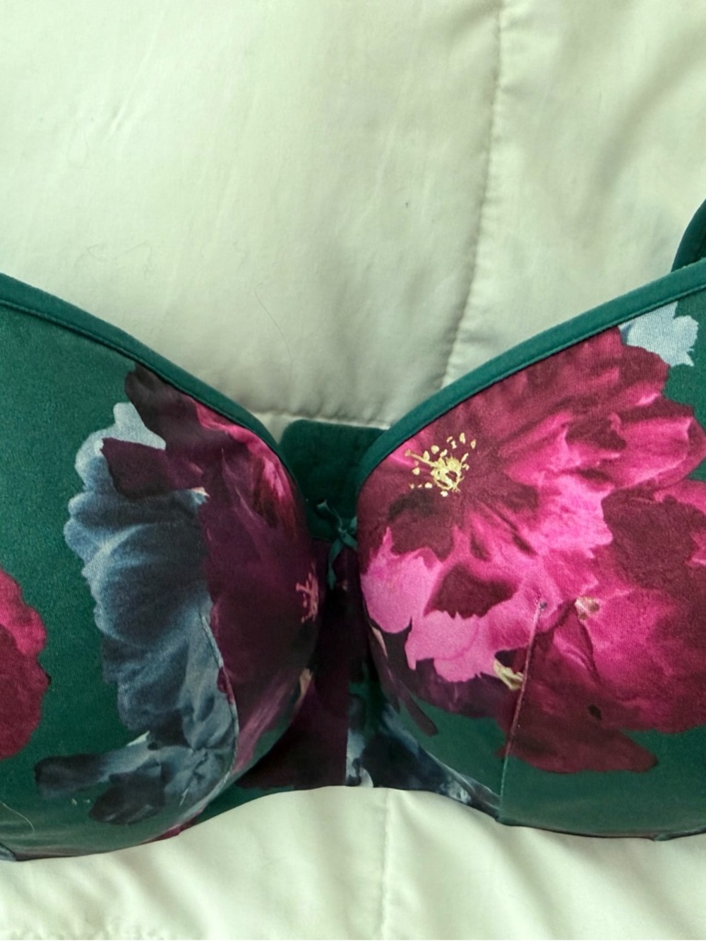 Cacique Green Floral Underwire Bra with Pink & Purple Blooms